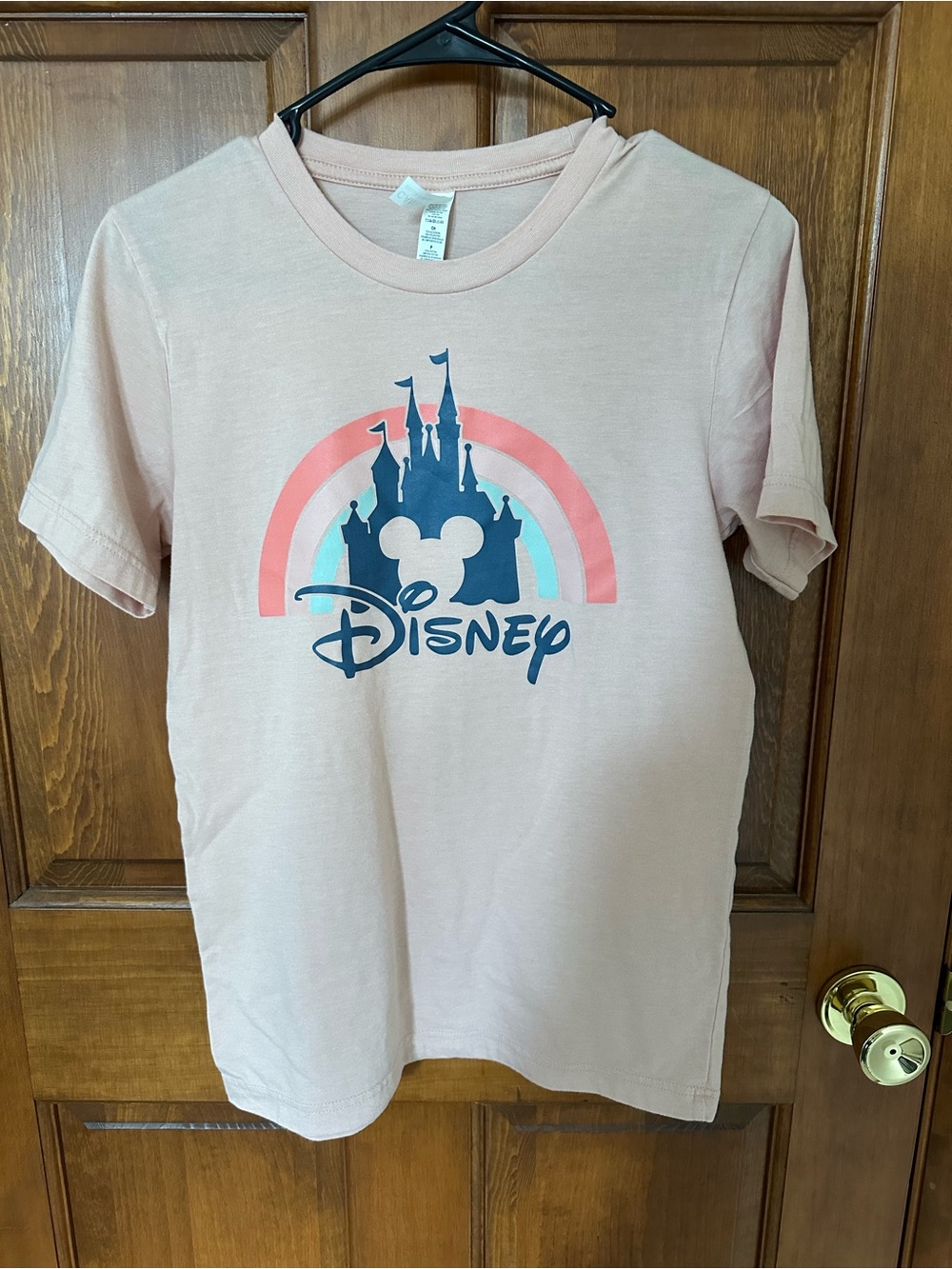Bella Canvas Light Pink/peach  Disney Castle Icon Tee with Rainbow Graphic